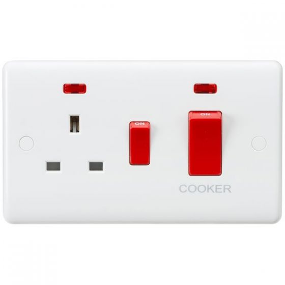 Ml Knightsbridge Curved Edge White 45a Dp Cooker Switch W 13a Switched Socket Neons White Plastic Direct Electrical